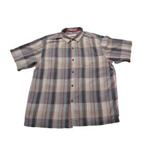 Tommy Bahama Gray Pink Plaid Button Up Short Sleeve Silk Shirt Men  Original Fit